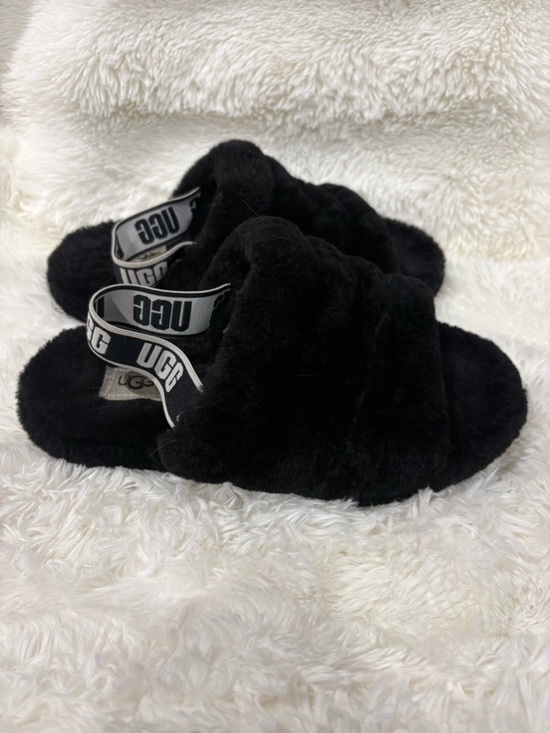 UGG Shoes - UGG Black Plush Slide Sandals with Branded Elastic Heel